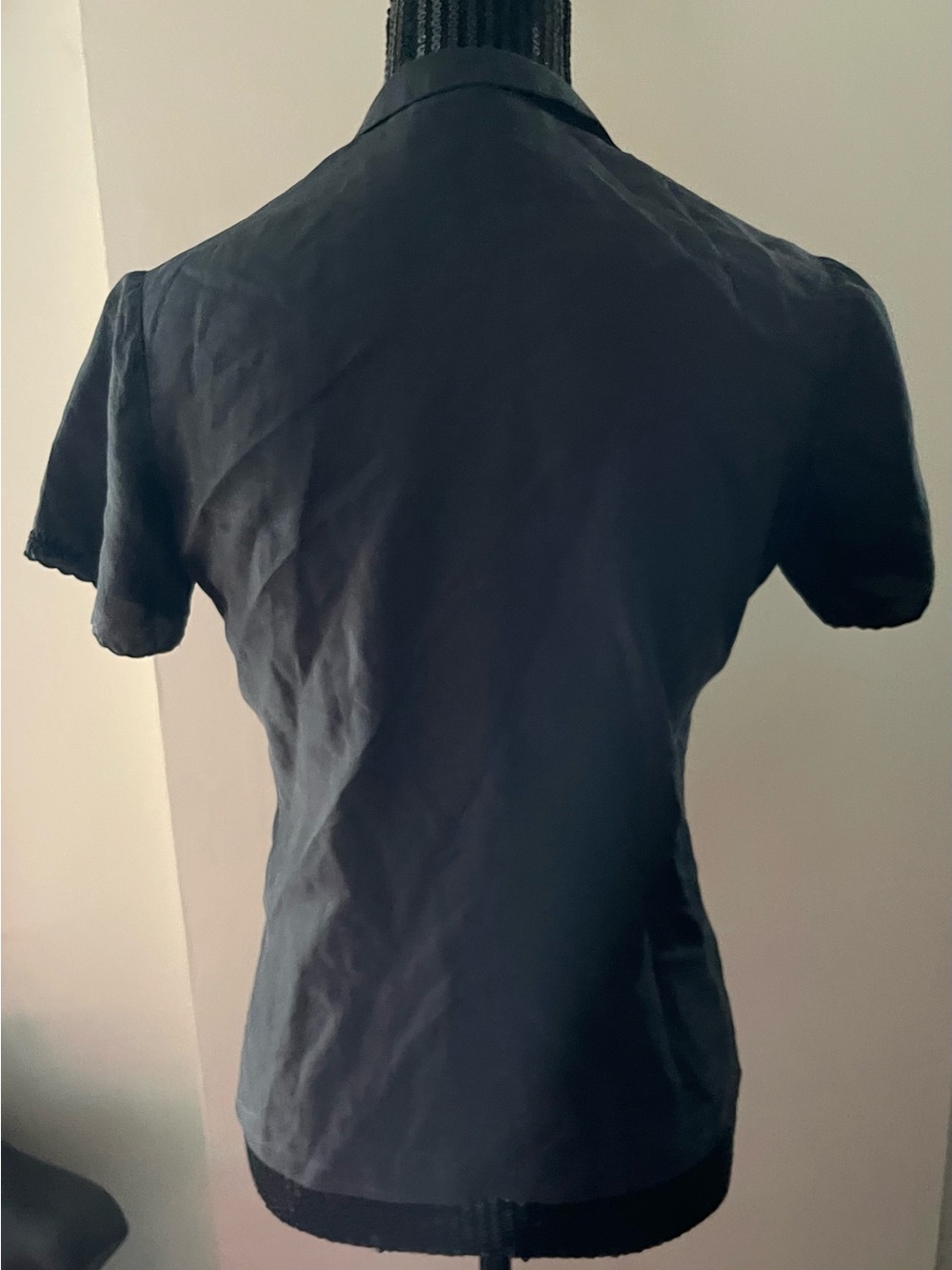 Black Silk Embroidered Short Sleeve Blouse - Picture 4 of 9